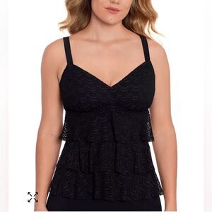 SWIM SOLUTIONS Womens Size 8 V-Neck Tier Tankini Top Black